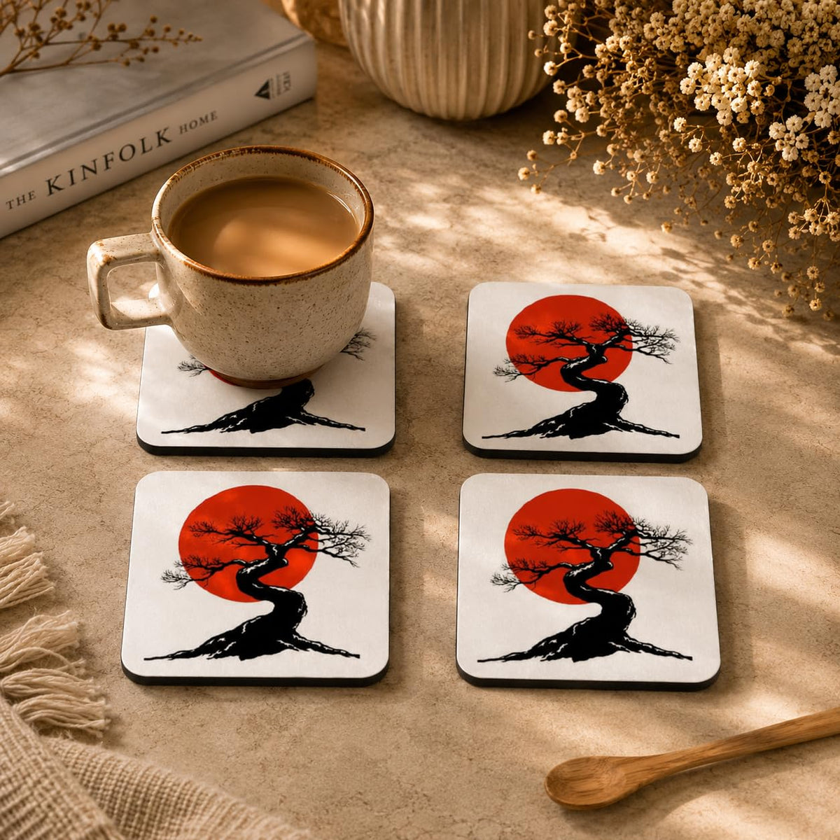 Red Sun Bonsai Coasters Pack of 4