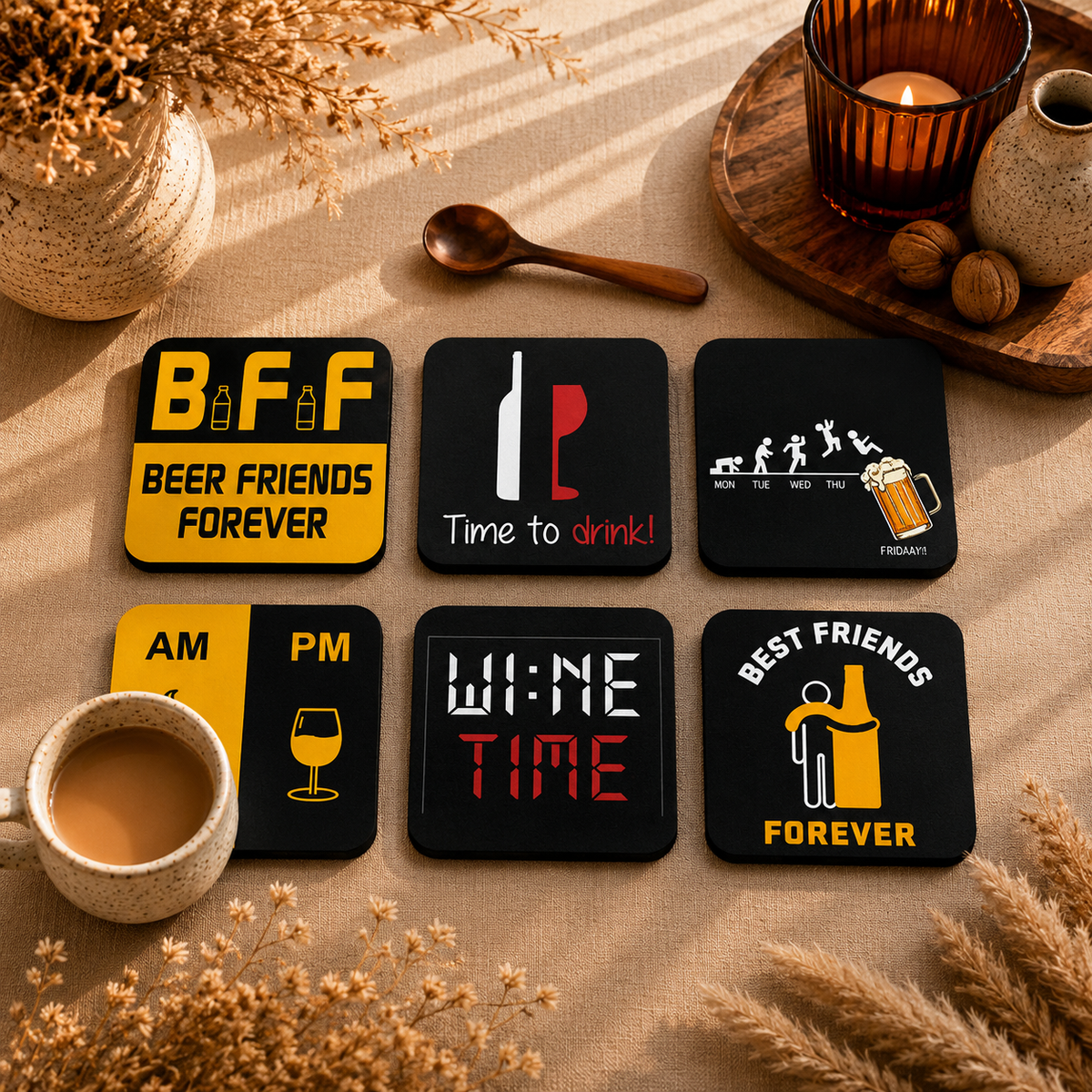 Cheers Collection Wooden Coasters Set of 6