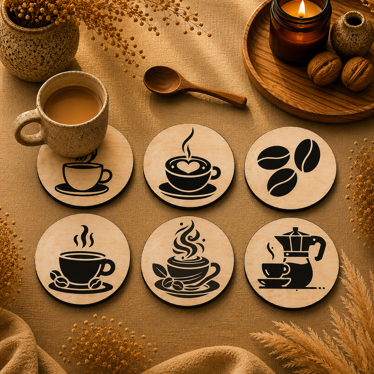 Morning Brew Wooden Coasters Set of 6