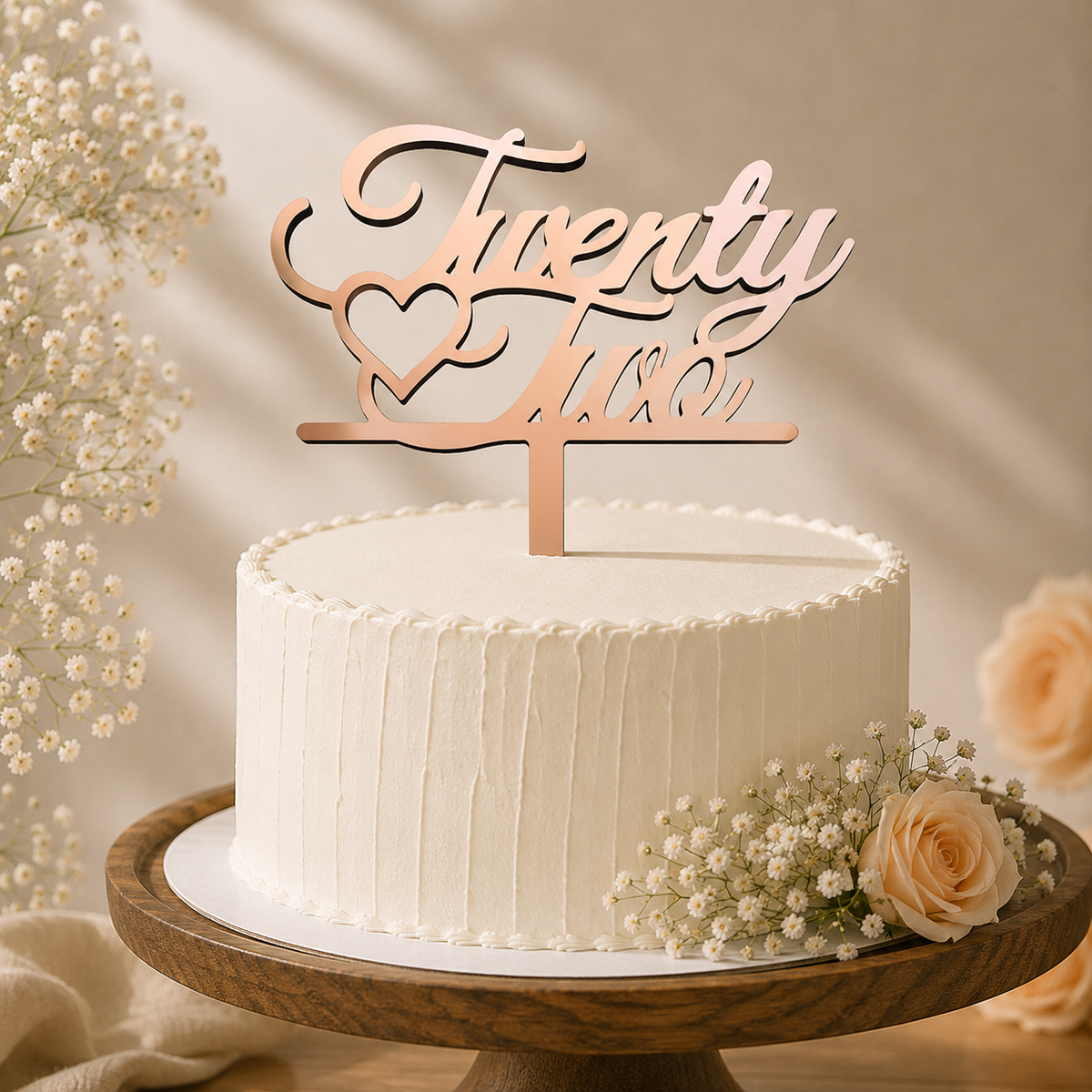 Twenty Two Heart Script Decorative Cake Topper