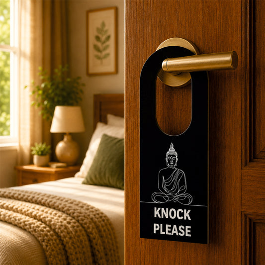 Please Do Not Disturb Buddha Theme Wooden Door Hanger Sign Board