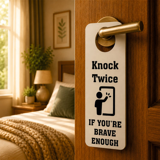 Knock Twice If You're Brave Enough Wooden Door Hanger Sign Board