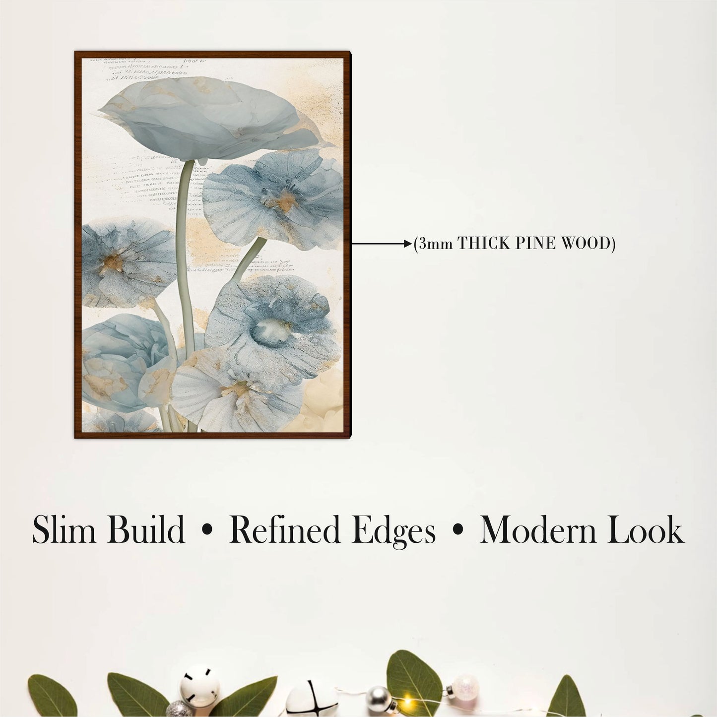Blue & Amber Floral Wooden Wall Art Set