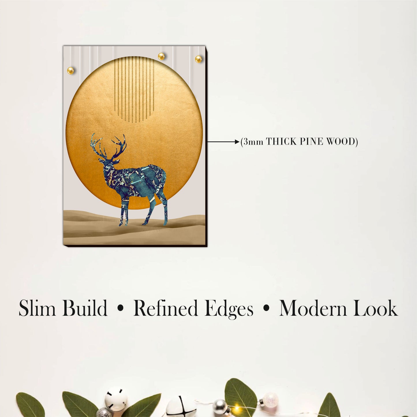 Elegant Deer and Golden Ginkgo Wooden Wall Decor