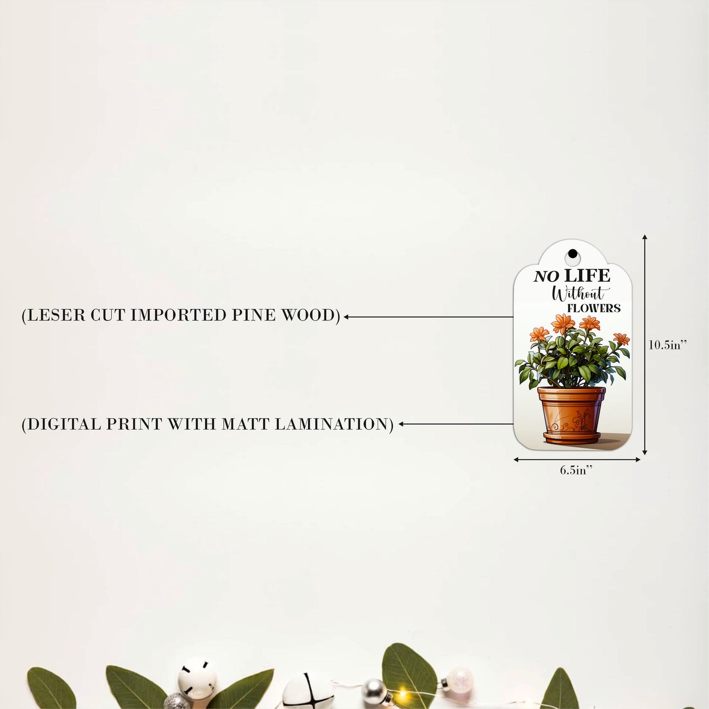 No Life Without Flowers Botanical Wooden Wall Art