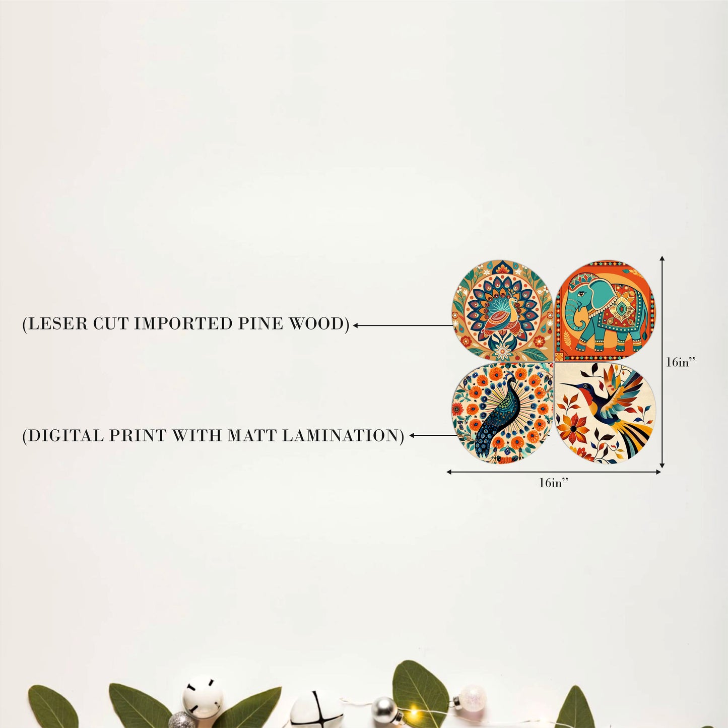 Traditional Peacock Mandala Round Wooden Wall Art