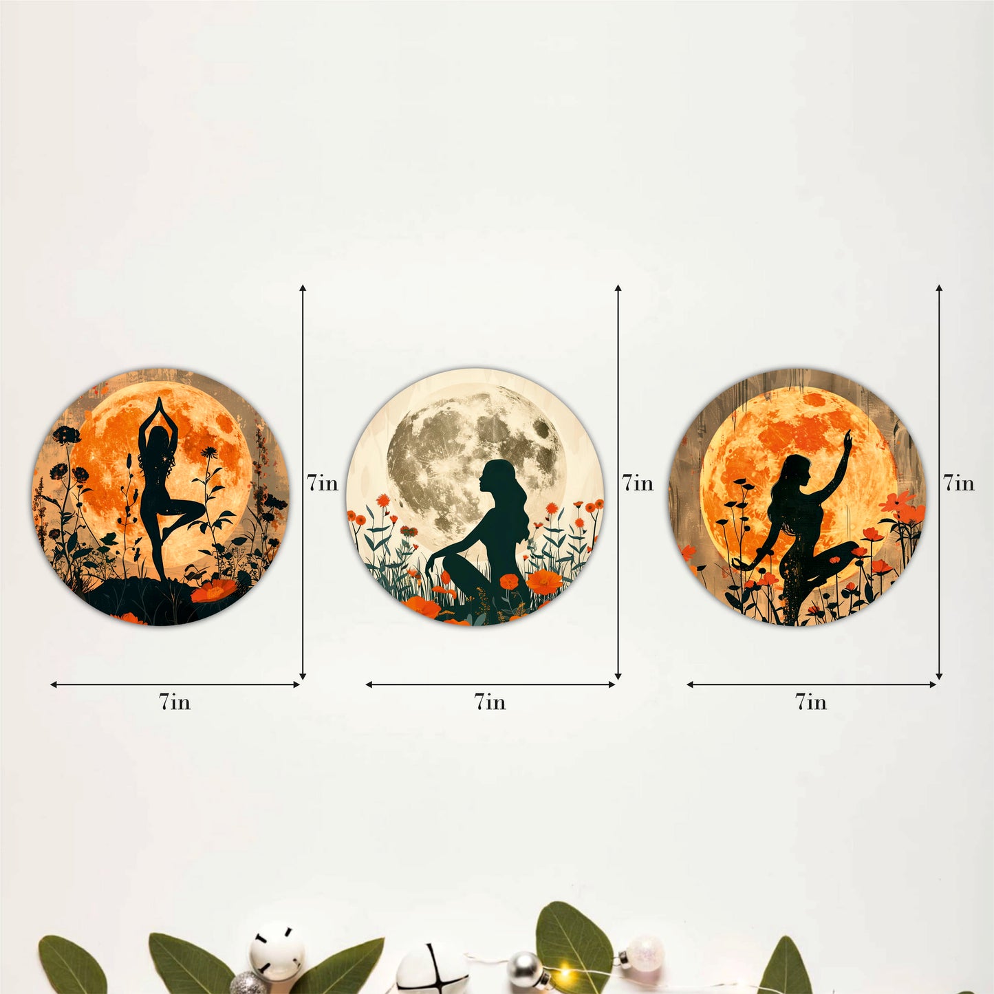 Moonlight Serenity Silhouette Round Wooden Wall Art