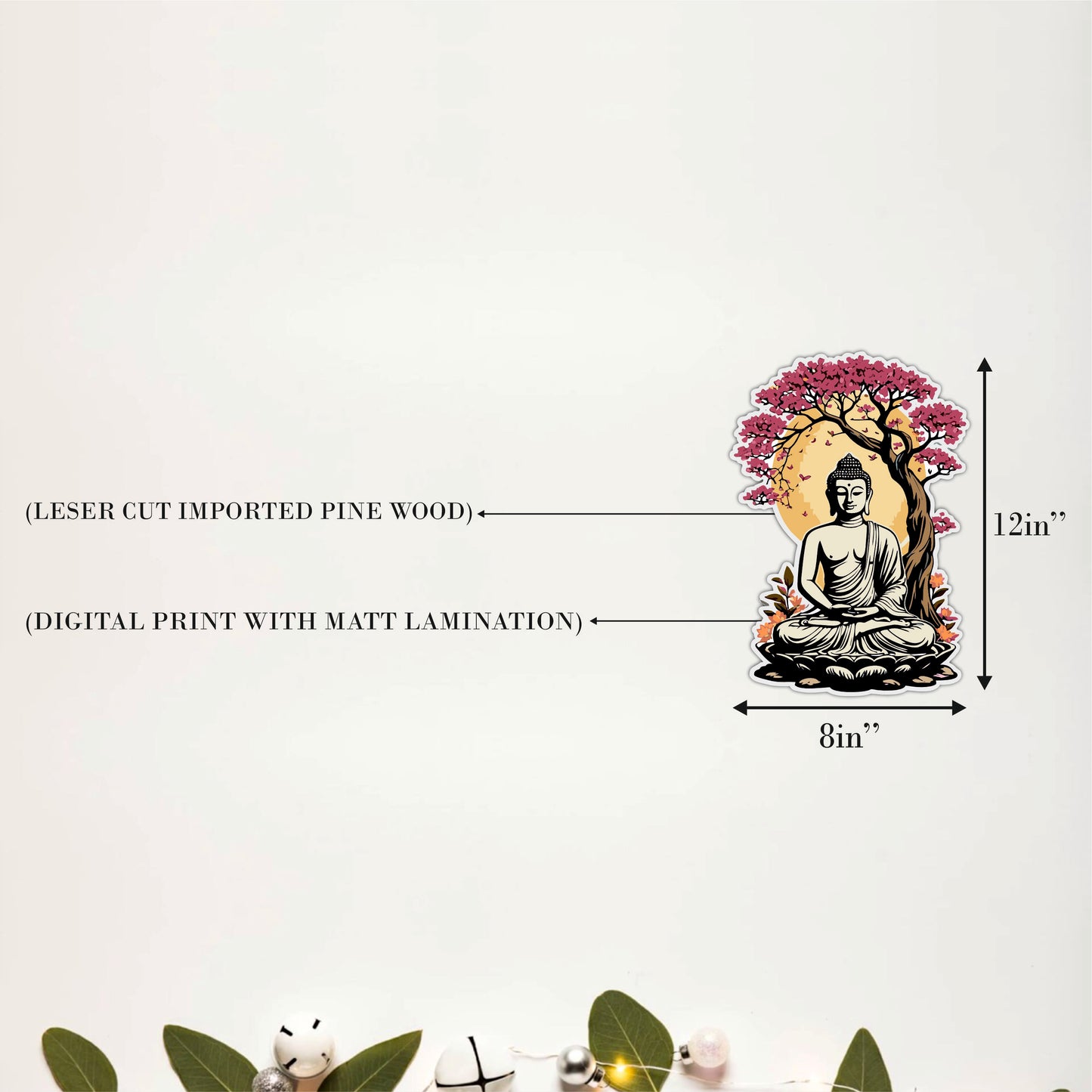 Meditating Buddha Under Blossom Tree Wooden Wall Art