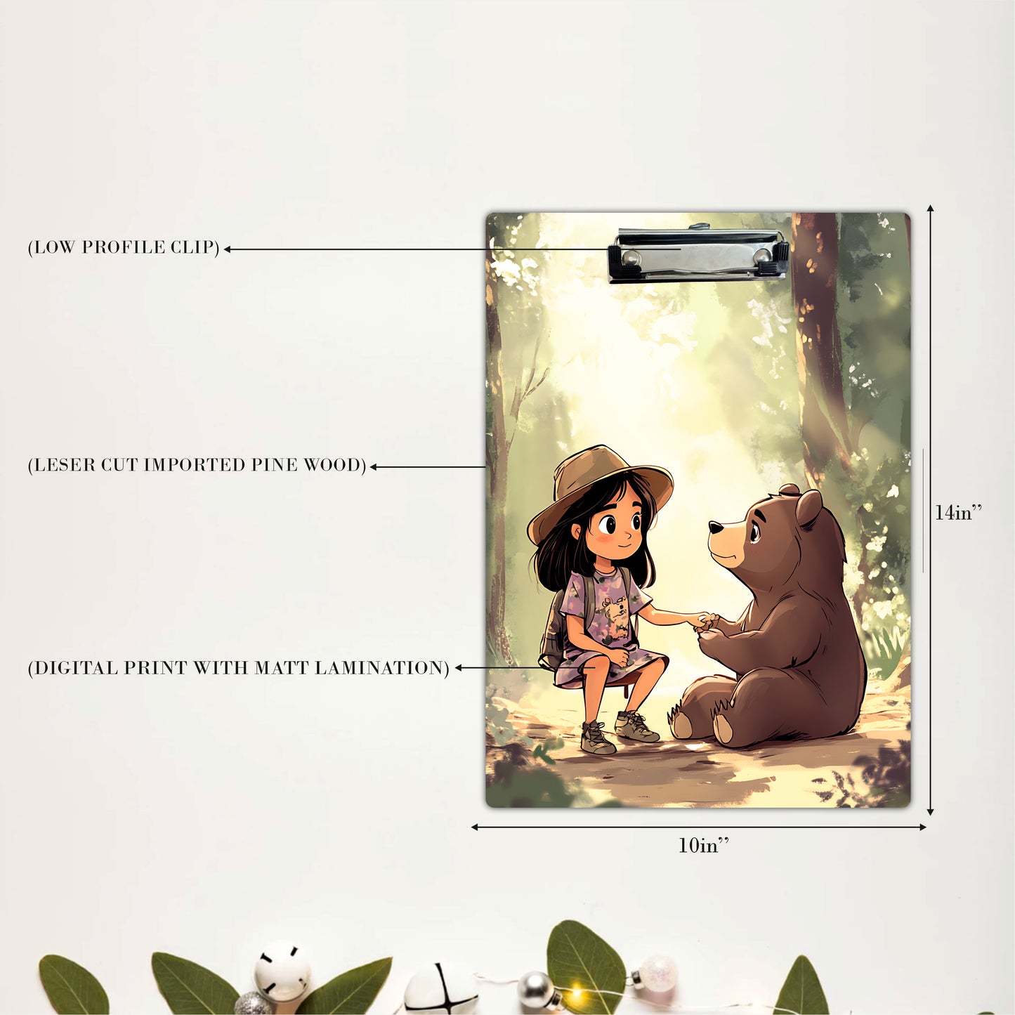 Forest Friendship Clipboard – Girl and Bear Woodland Art