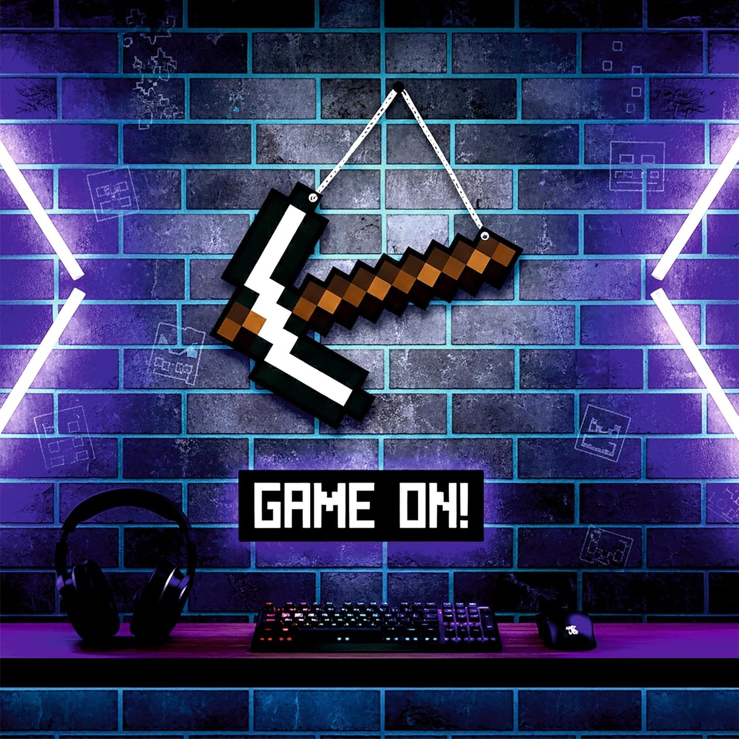 Retro Pixel Iron Pickaxe Gaming Wall Hanging