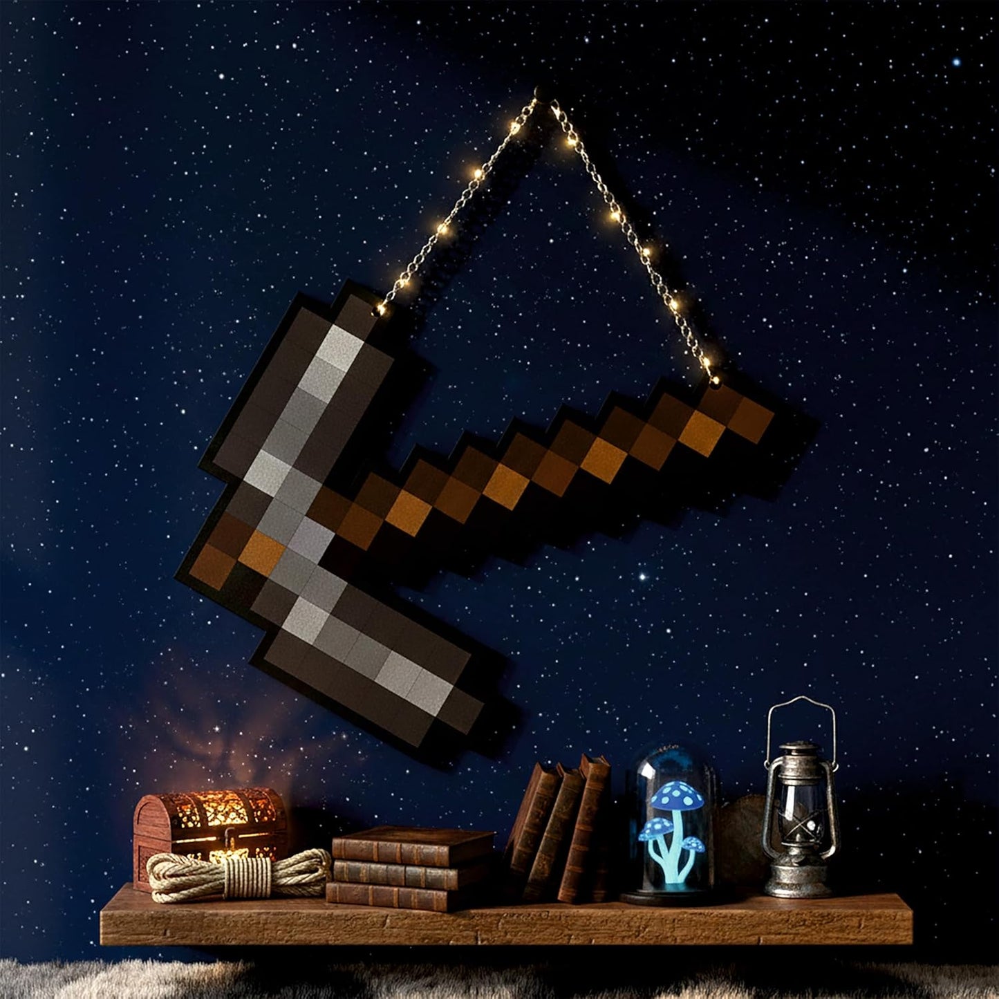 Retro Pixel Iron Pickaxe Gaming Wall Hanging