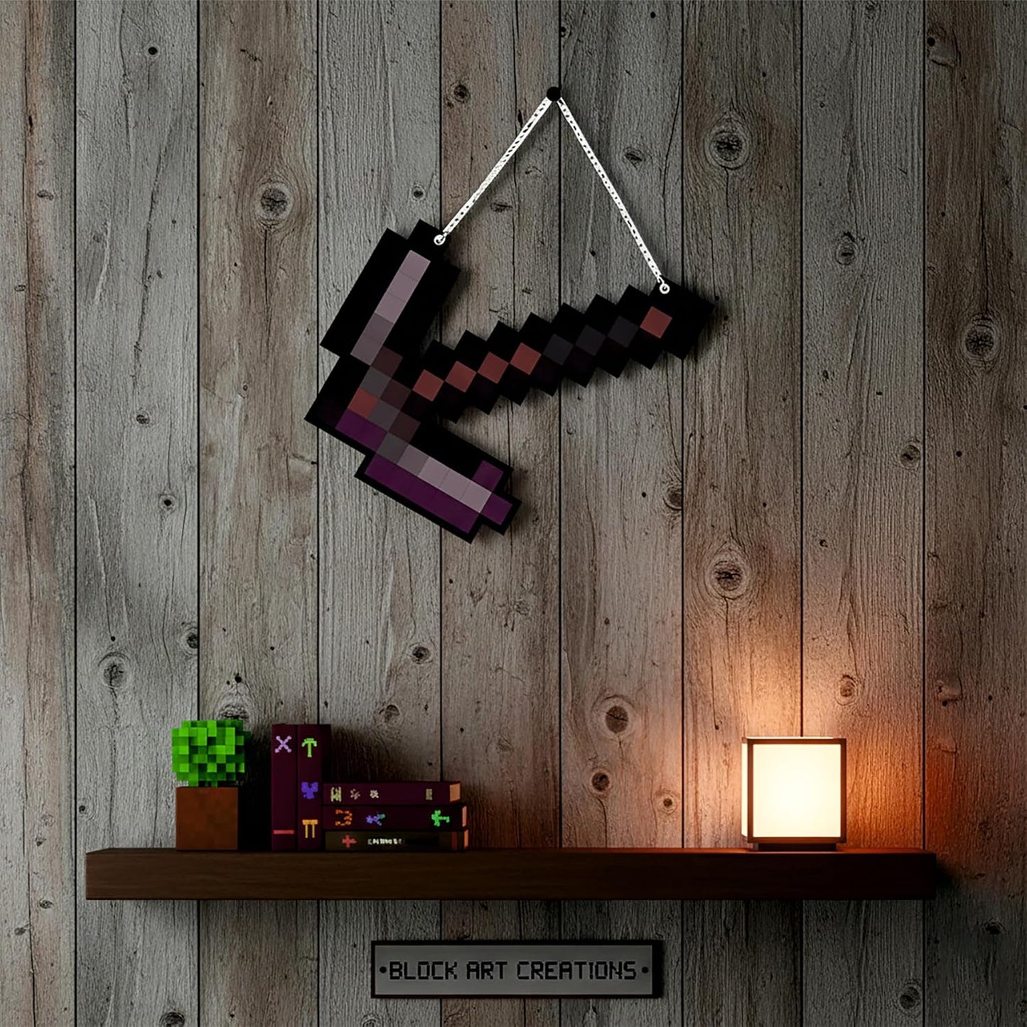 Retro Pixel Netherite Pickaxe Gaming Wall Hanging