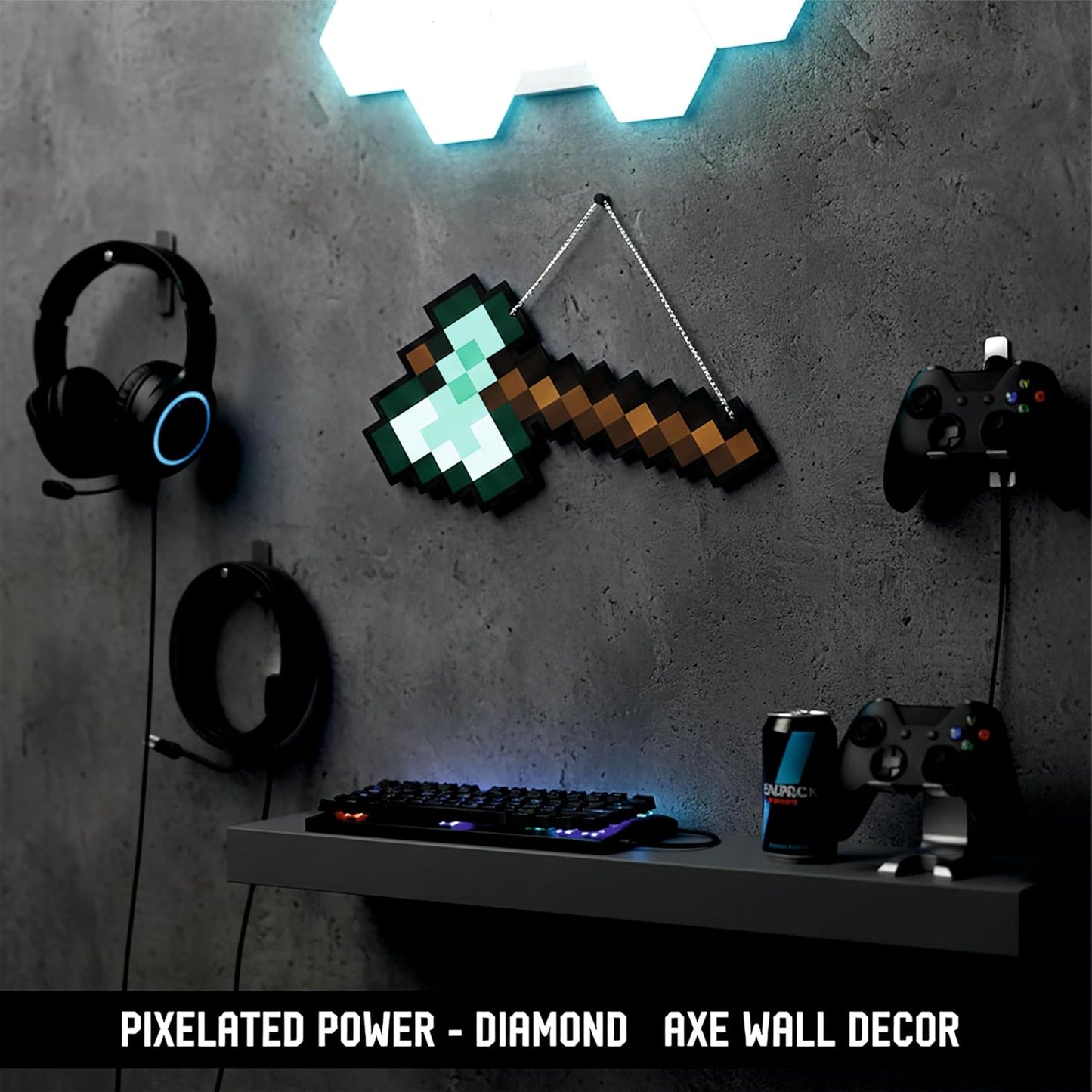 Retro Pixel Diamond Axe Gaming Wall Hanging
