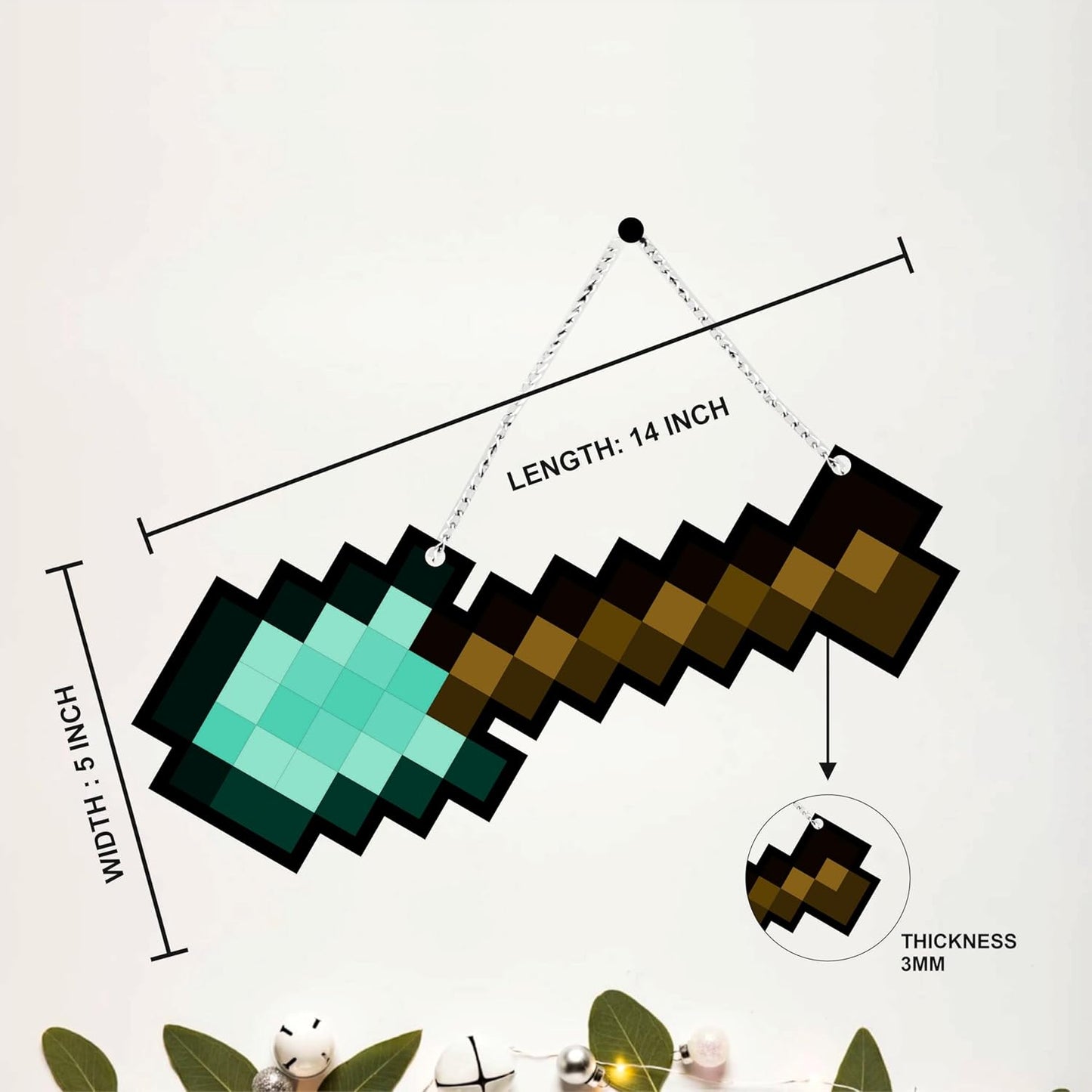 Retro Pixel Diamond Shovel Gaming Wall Hanging