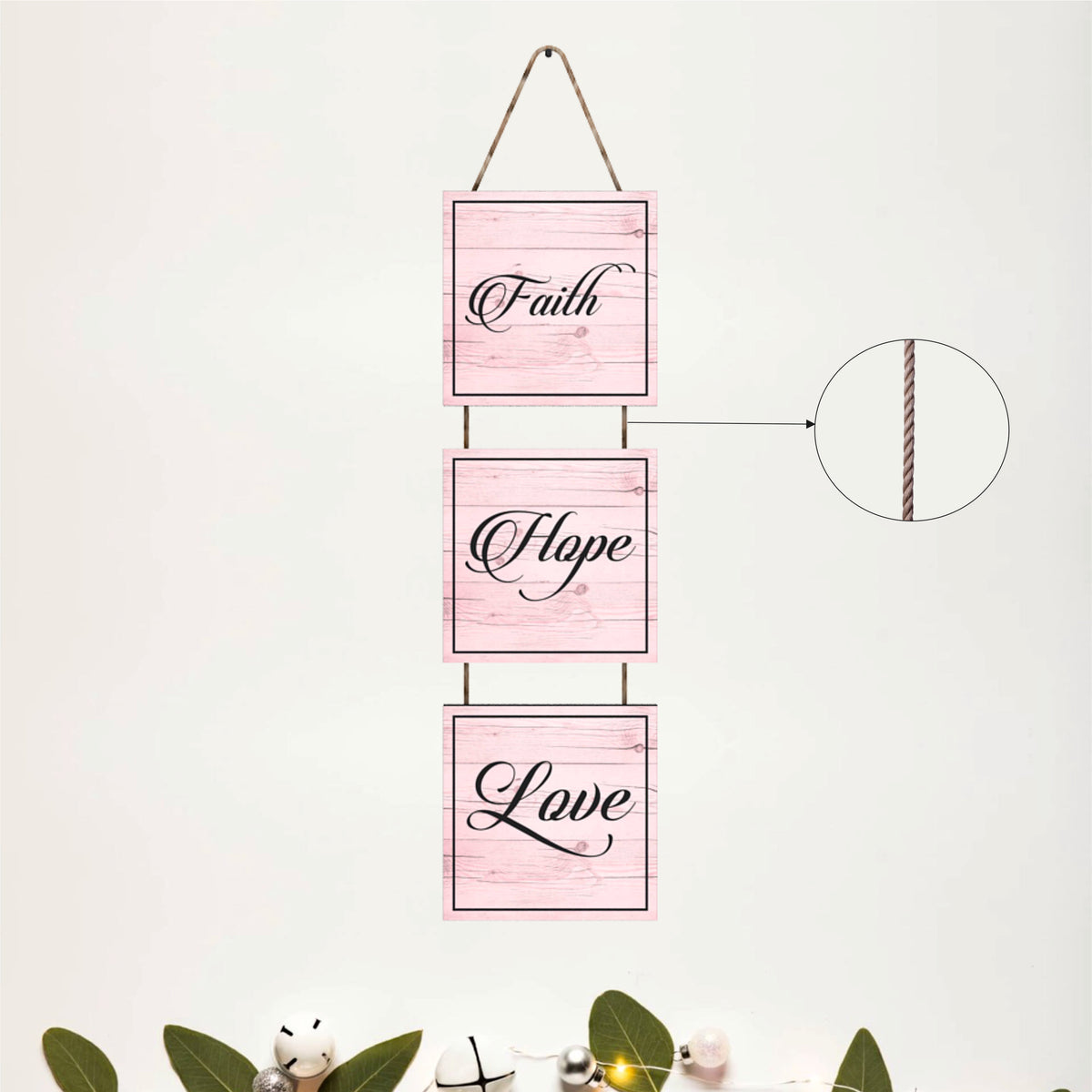 Faith Hope Love Pink Wooden Wall Hanging