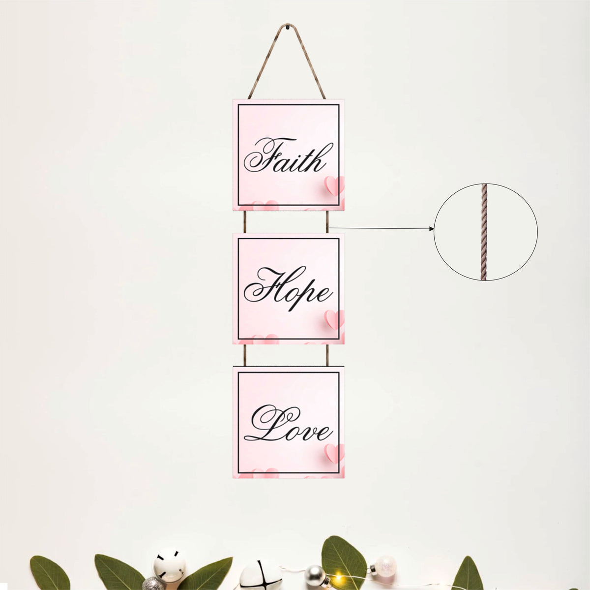 Faith Hope Love Heart Wooden Wall Hanging