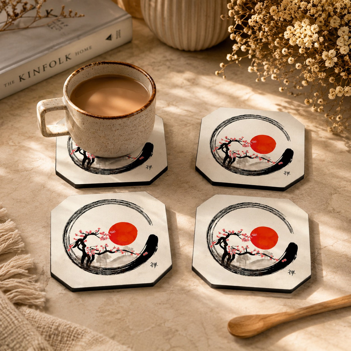 Sushi Round Wooden Coasters Set of 4