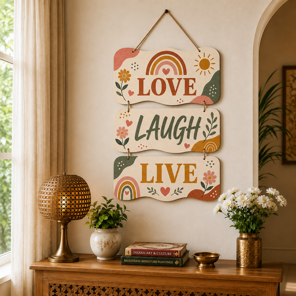 Love Laugh Live Floral Wooden Wall Hanging