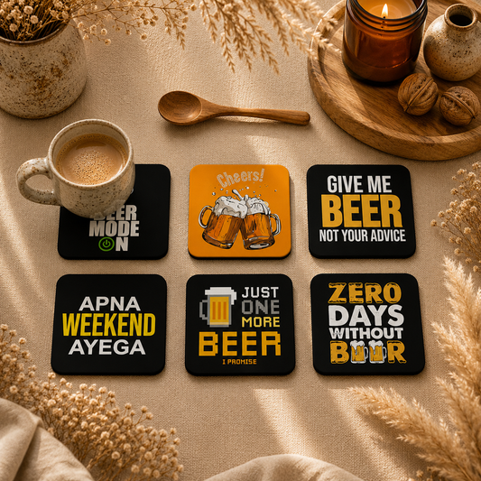 Minimal Drink Icons Wooden Coasters Set of 6