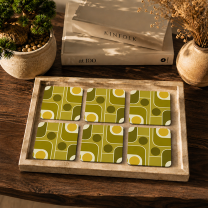 Retro Geometric Pattern Wooden Coasters Set of 6
