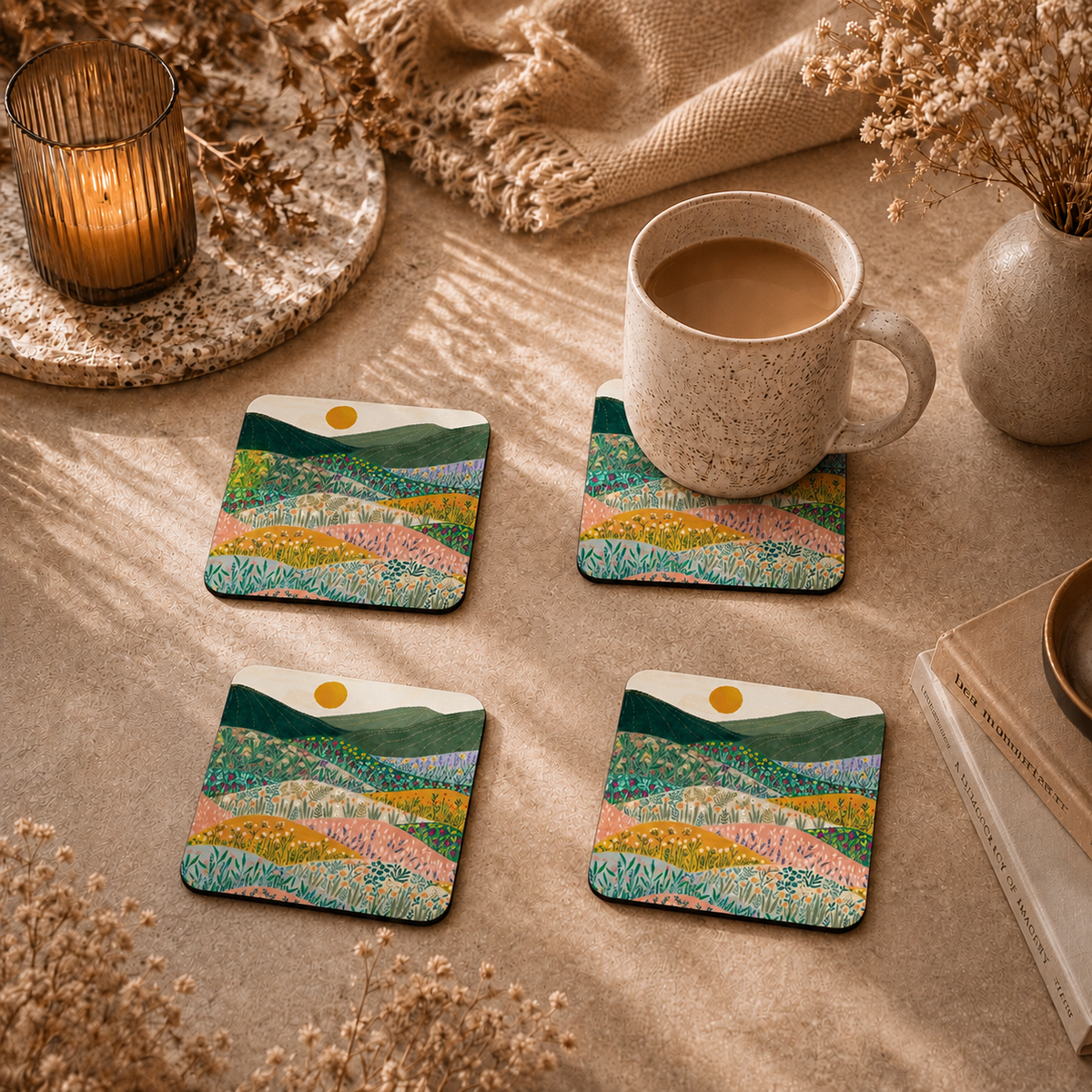 Wildflower Meadow Wooden Coasters Set of 4