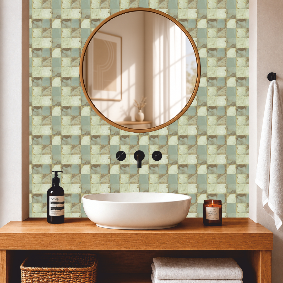 Vintage Sage Checker Tile Sticker