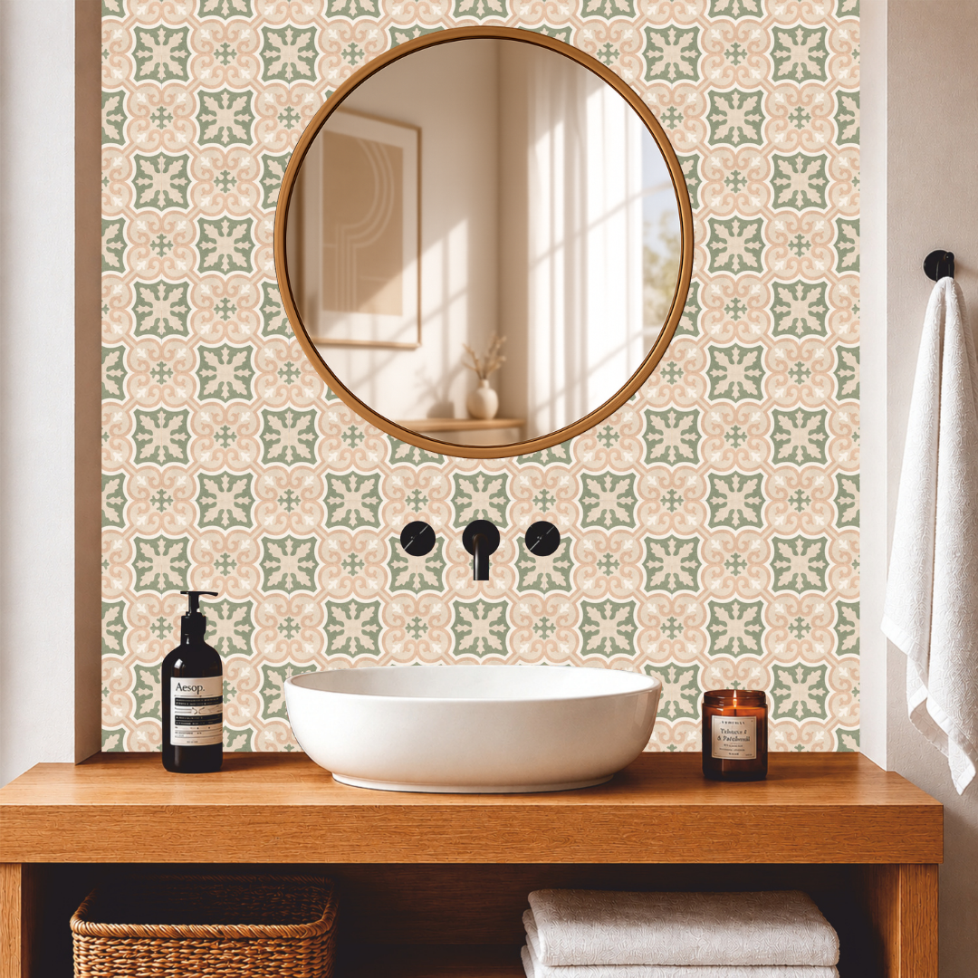 Sage Blossom Medallion Tile Sticker