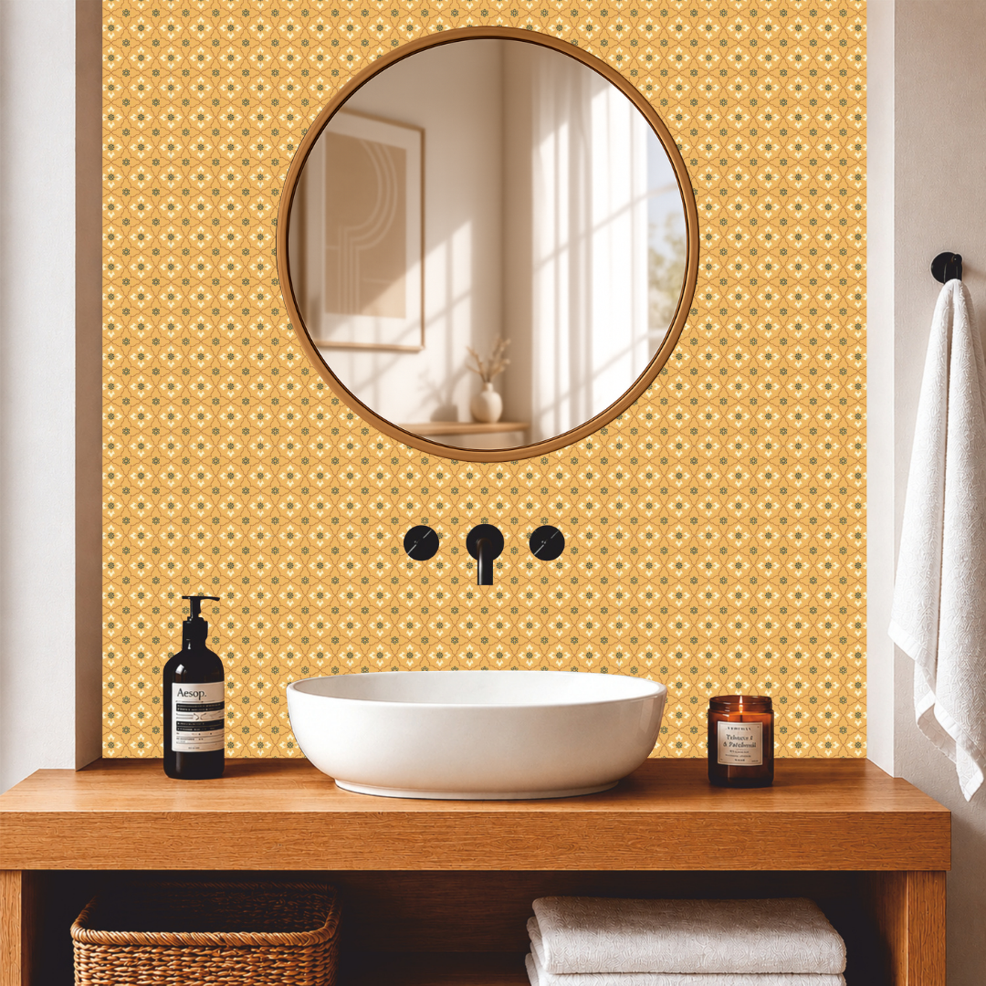 Golden Moroccan Floral Tile Sticker