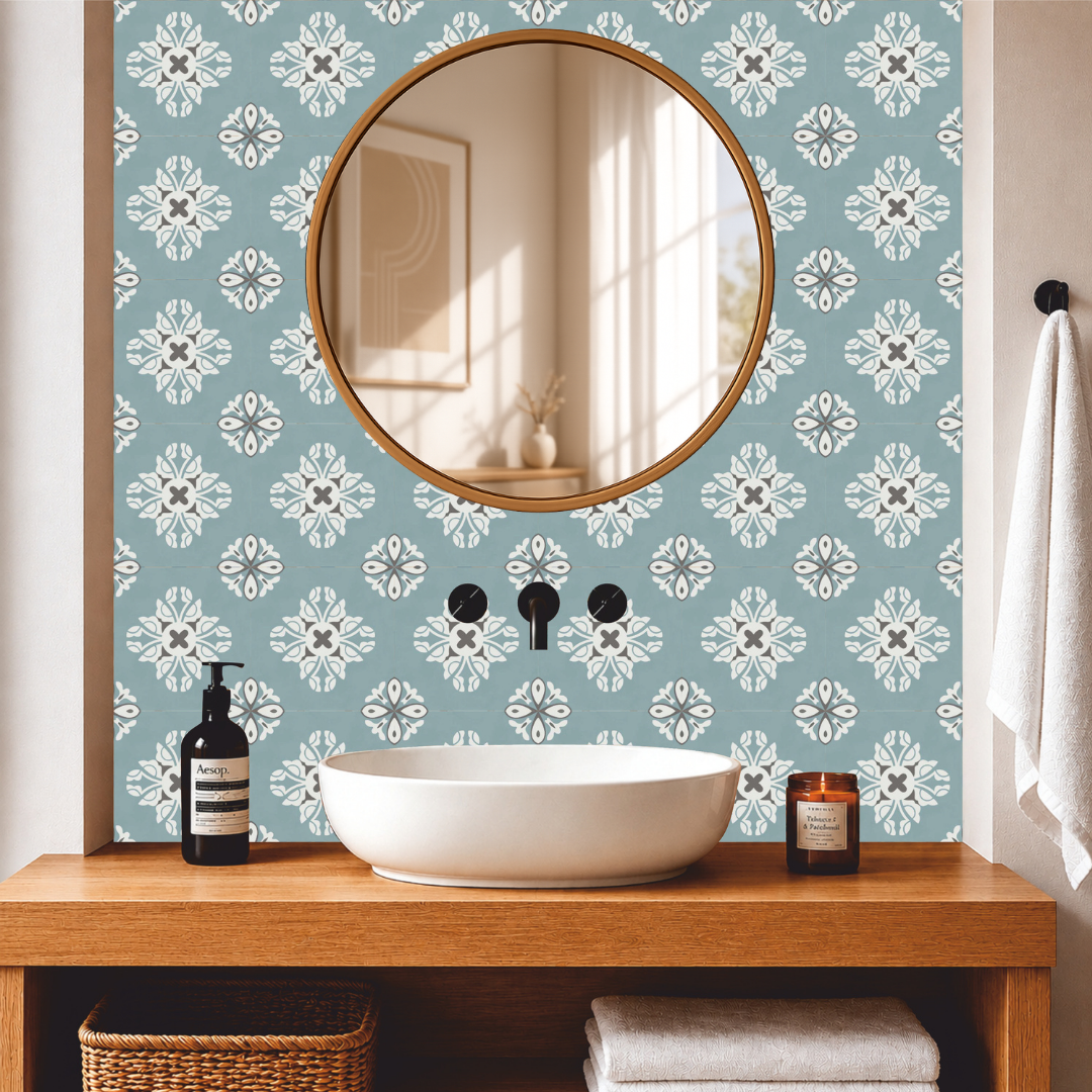 Powder Blue Floral Tile Sticker