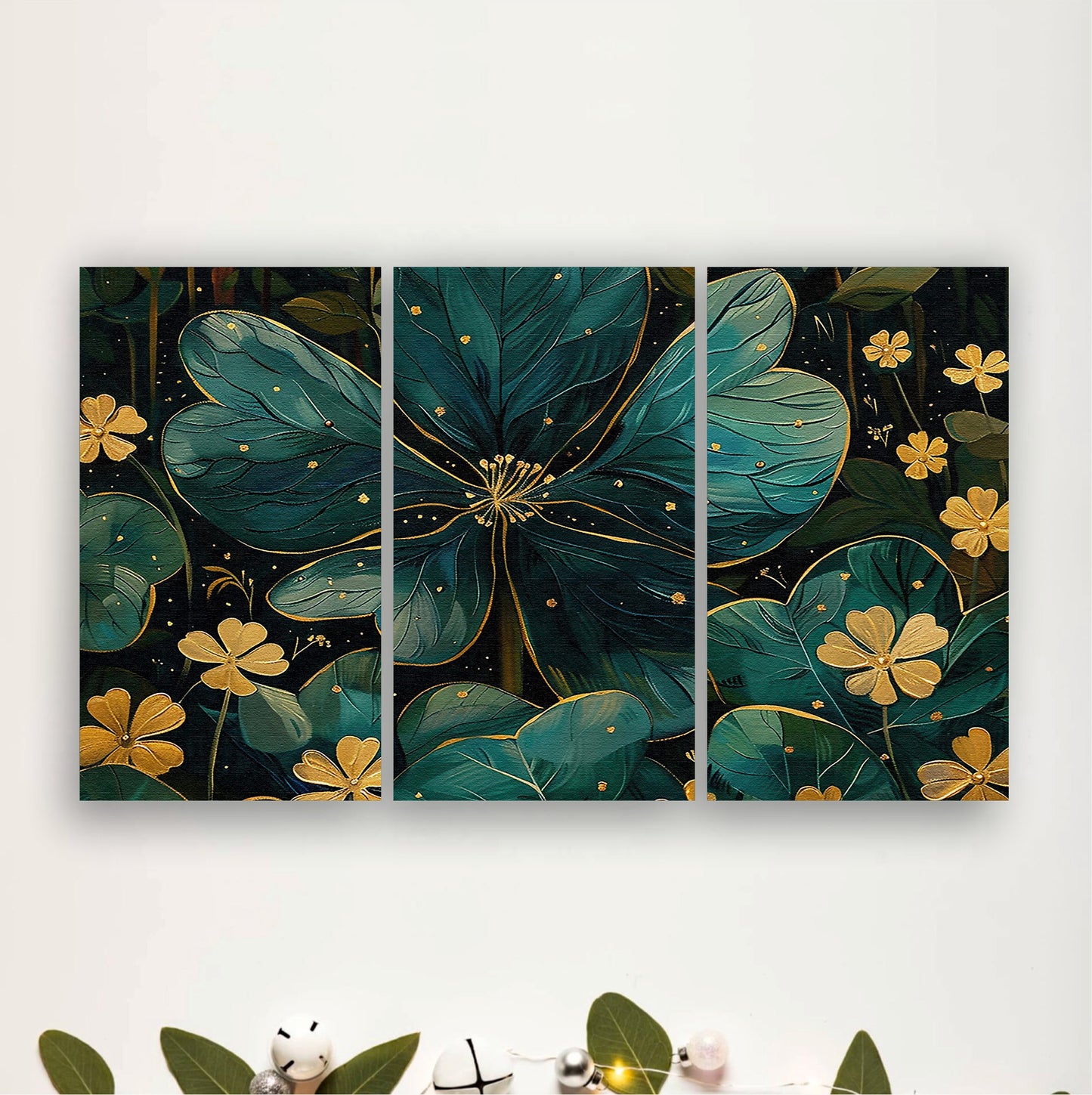 Golden Botanical Floral Wall Art