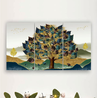 Scenic Golden Tree Wooden Wall Decor