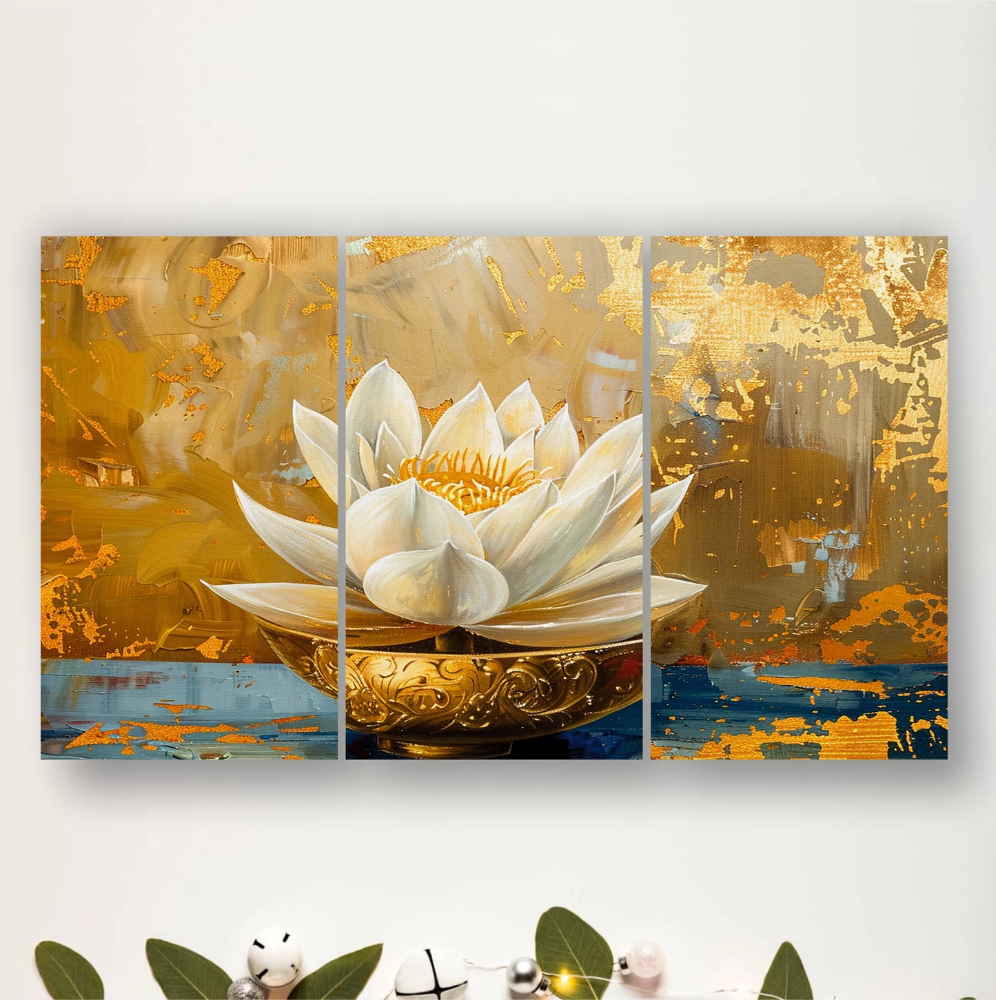 Golden Lotus Floral Wall Hanging