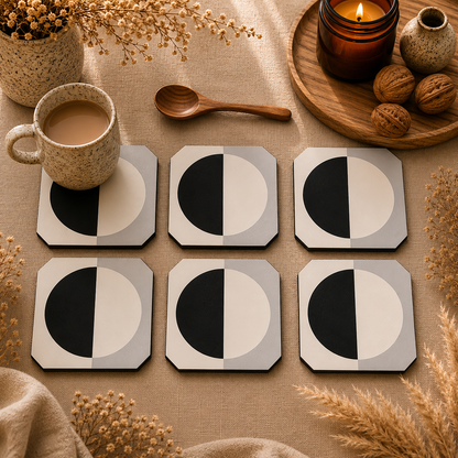 Minimal Geometric Eclipse Wooden Coasters Set of 6