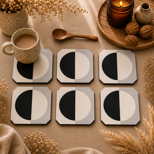 Minimal Geometric Eclipse Wooden Coasters Set of 6