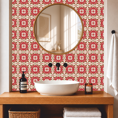 Terracotta White Lily Pattern Tile Sticker