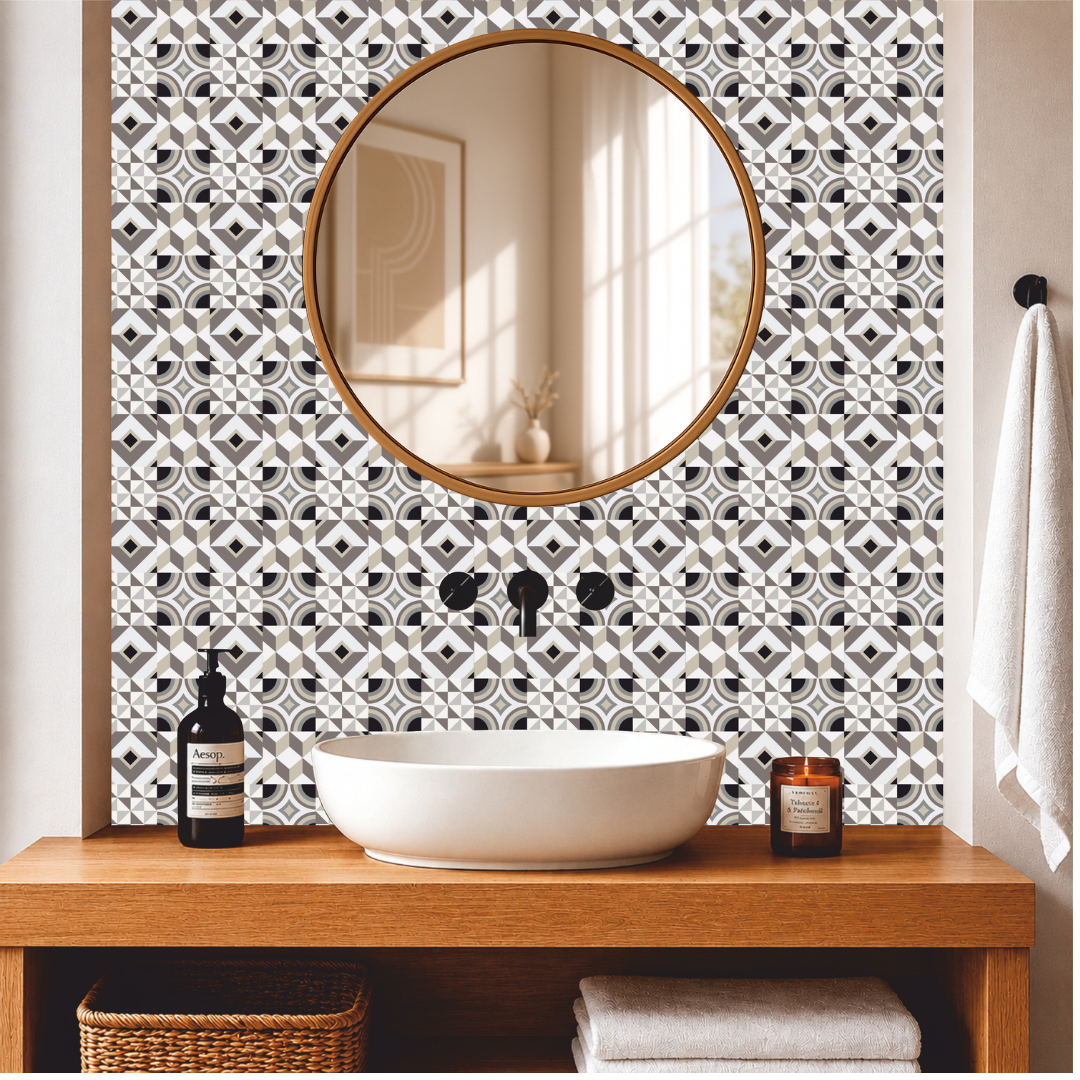 Modern Neutral Geometric Patchwork Tile Sticker