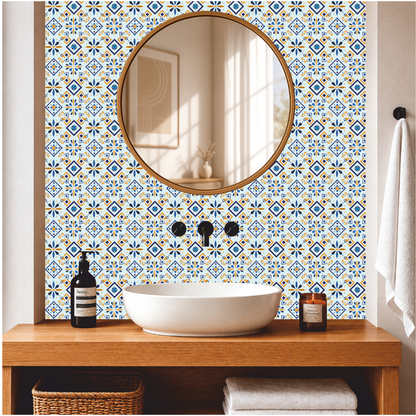Blue & Mustard Patchwork Tile Sticker Set