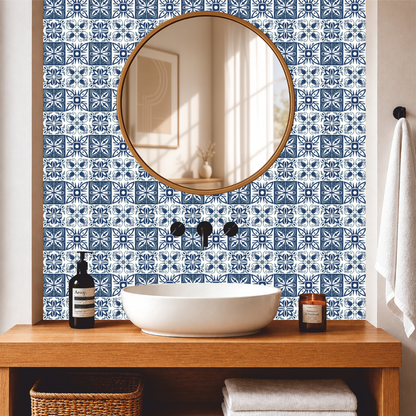 Blue Floral Patchwork Tile Sticker Set
