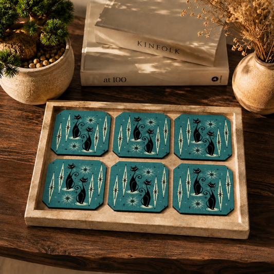 Retro Black Cats Coasters Pack of 6