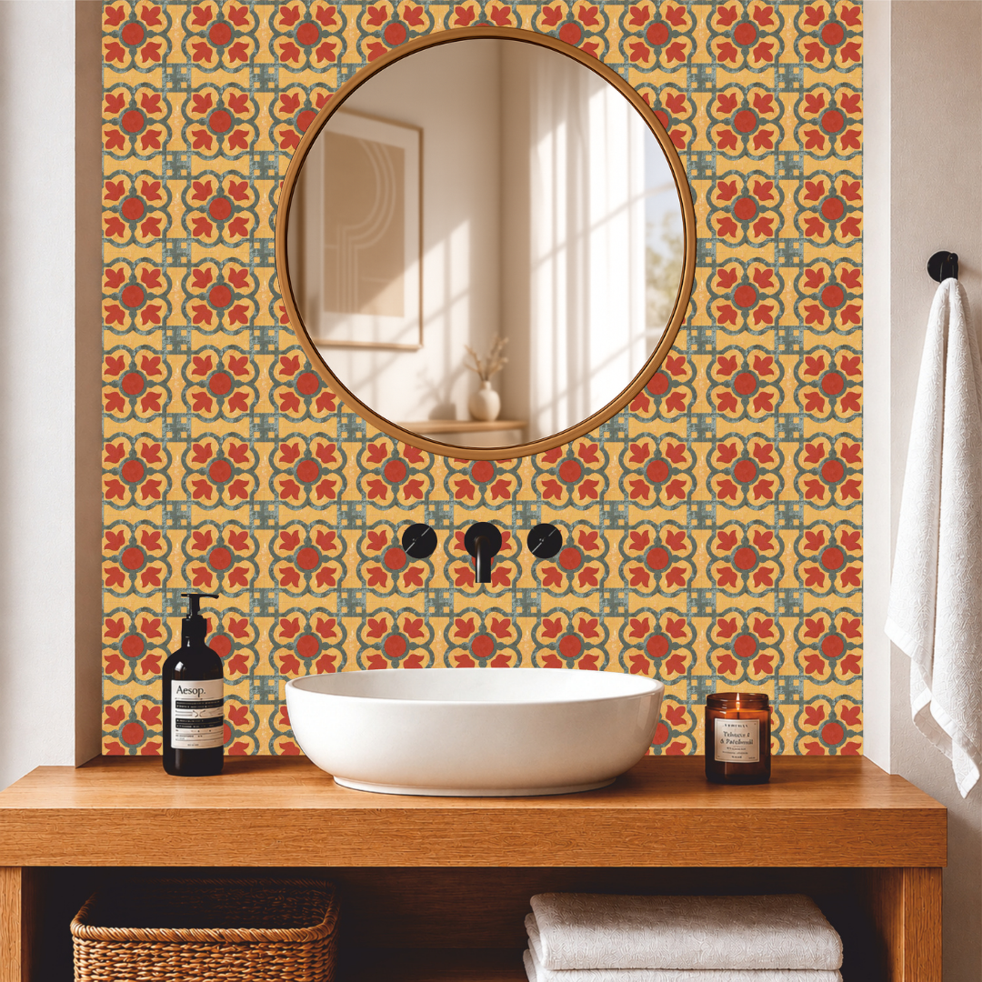 Vintage Mustard Floral Tile Sticker