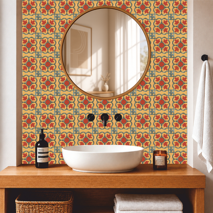 Vintage Mustard Floral Tile Sticker