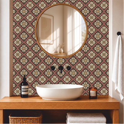 Rustic Brown Floral Tile Sticker