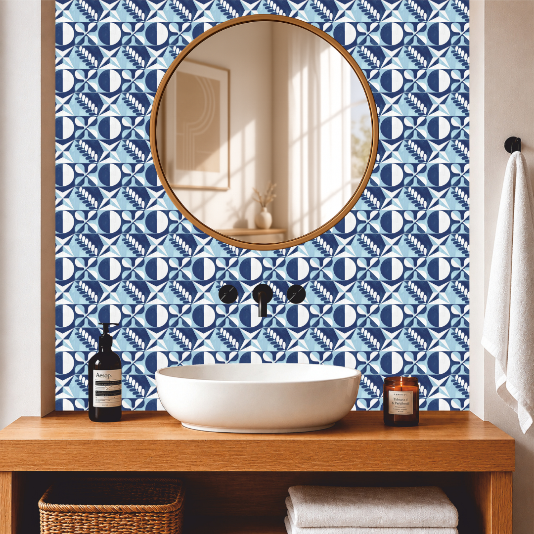 Scandinavian Blue Abstract Tile Sticker