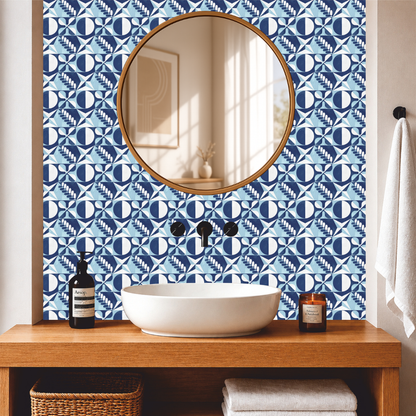 Scandinavian Blue Abstract Tile Sticker