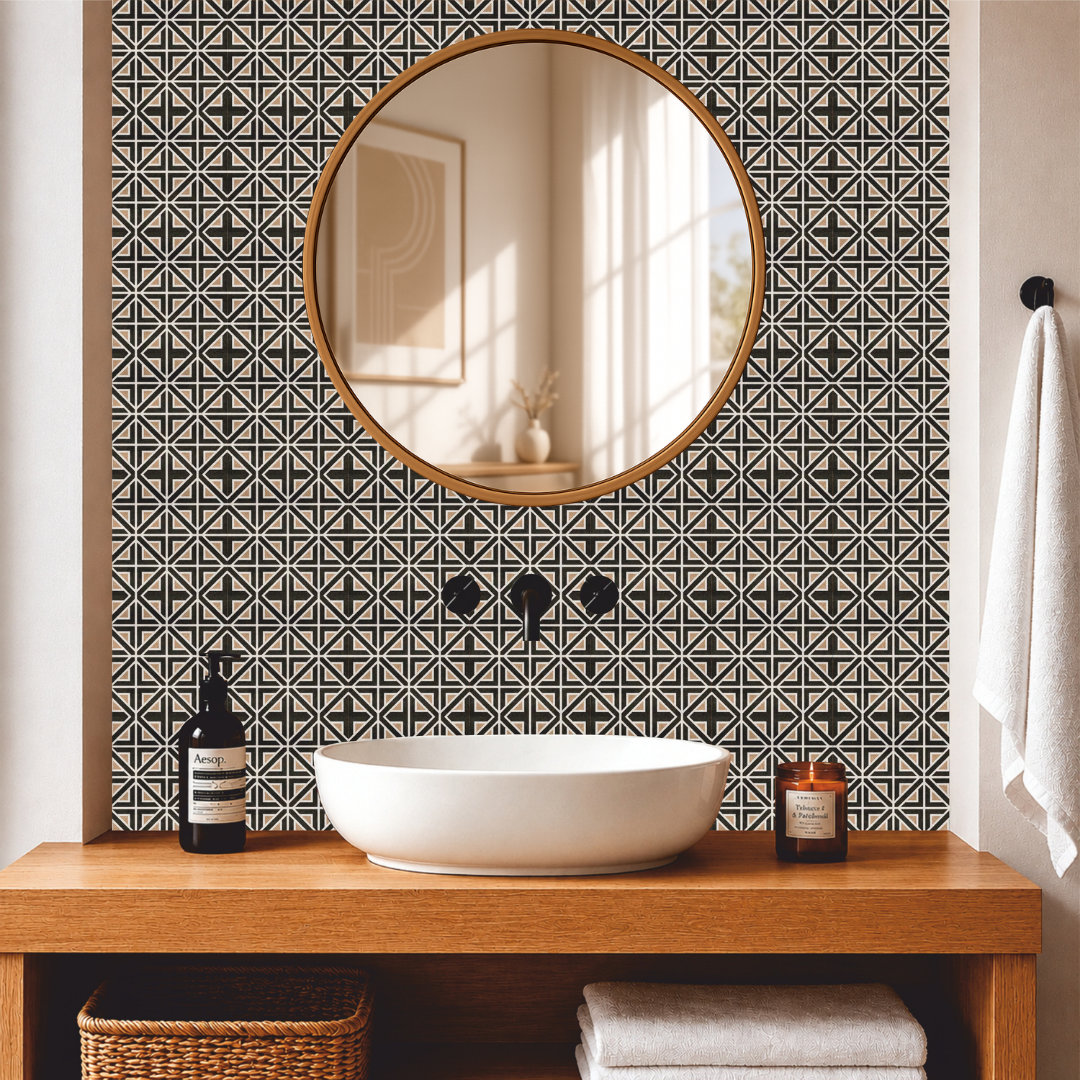 Modern Black Geometric Mosaic Tile Sticker