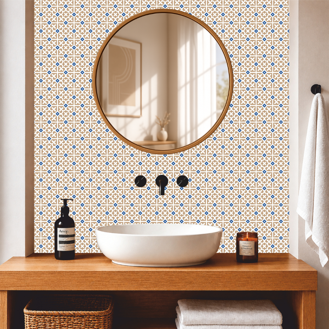 Blue & Sand Moroccan Floral Tile Sticker