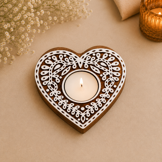 Heart Shaped Wooden Tea Light Candle Holder