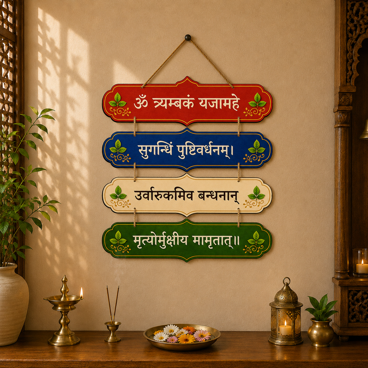 Maha Mrityunjaya Mantra Traditional Wooden Wall Hanging