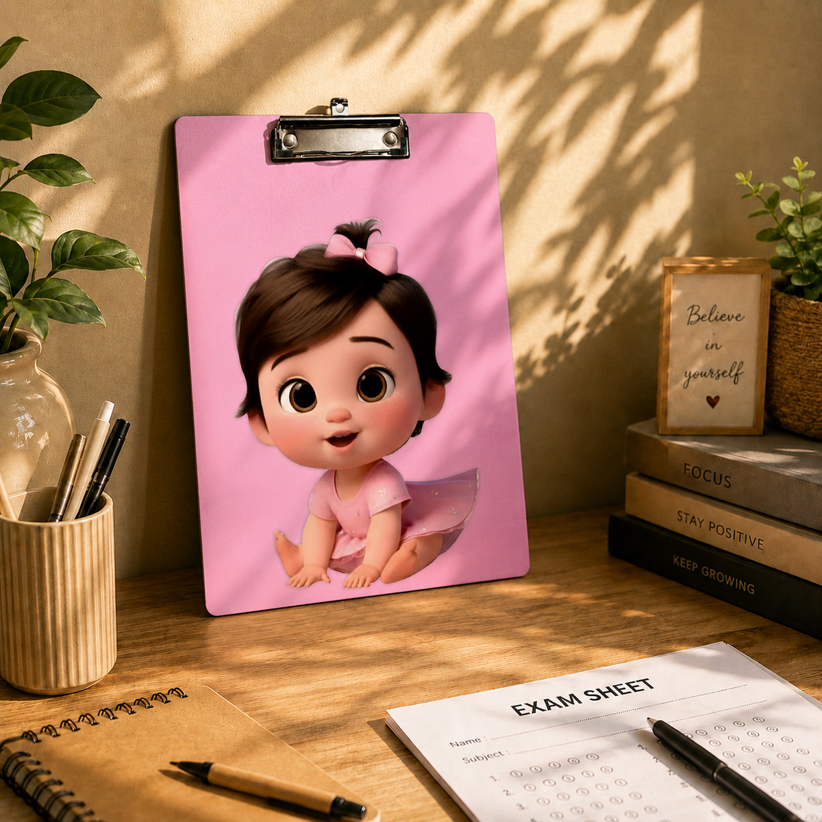 Cute Baby Girl Clipboard – Pink Theme Cartoon Art