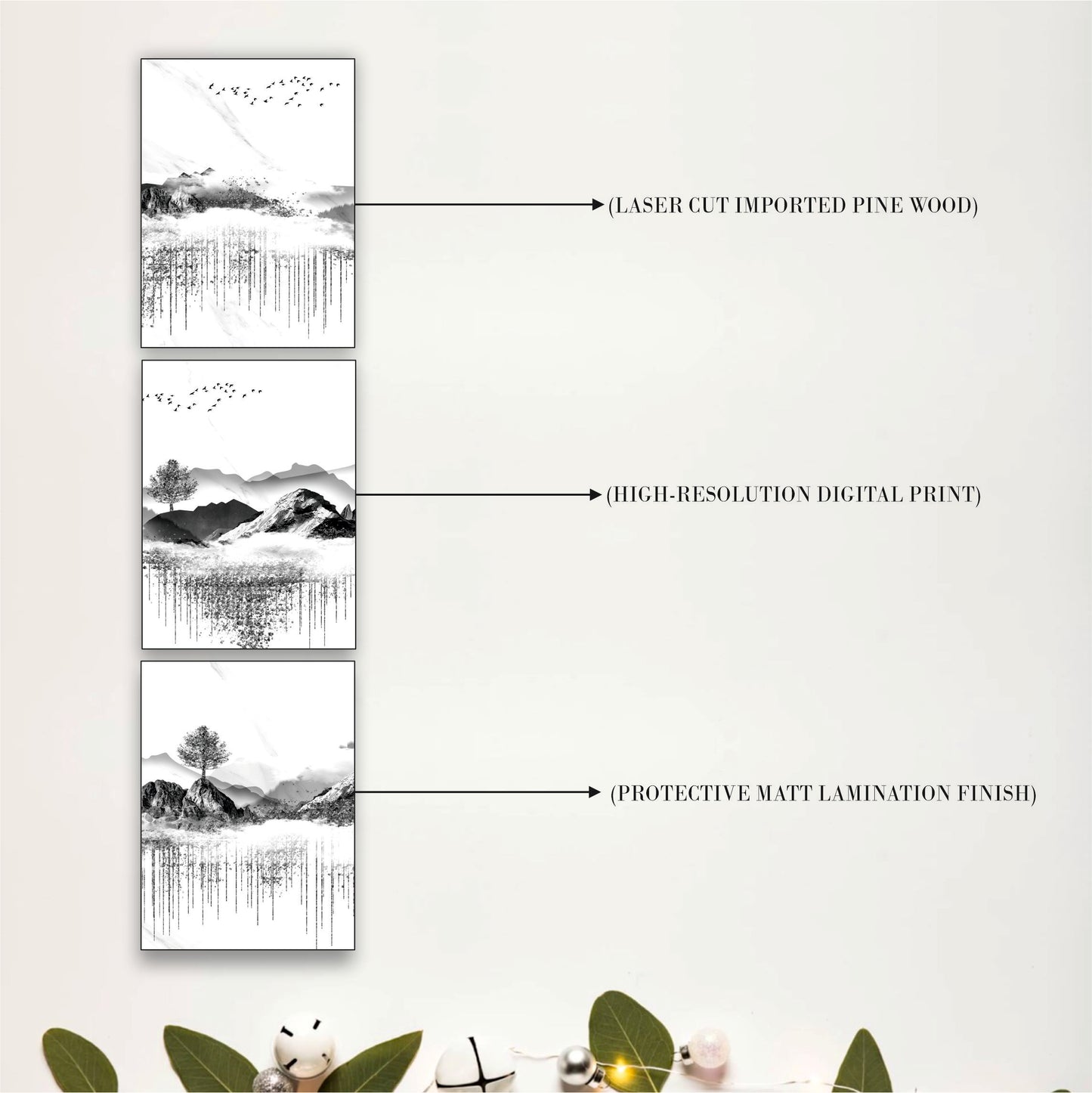 Black & White Mountain Wooden Wall Decor